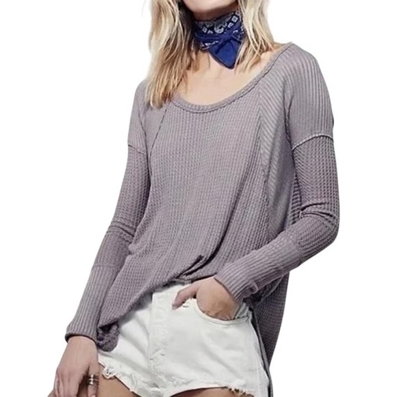Free People Sweaters - Free People Ventura Thermal Scoop Neck Long Sleeve Top in Gray, Size Small